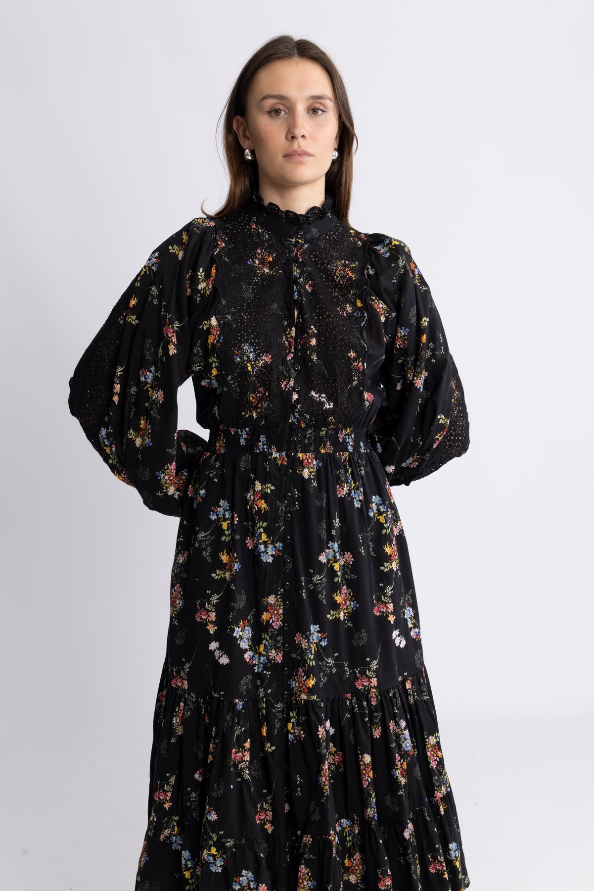 Cotton Slub Midiklänning - Midnight Petal