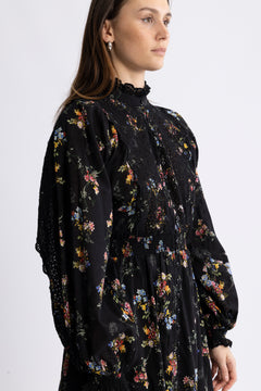 Cotton Slub Midi Dress - Midnight Petal