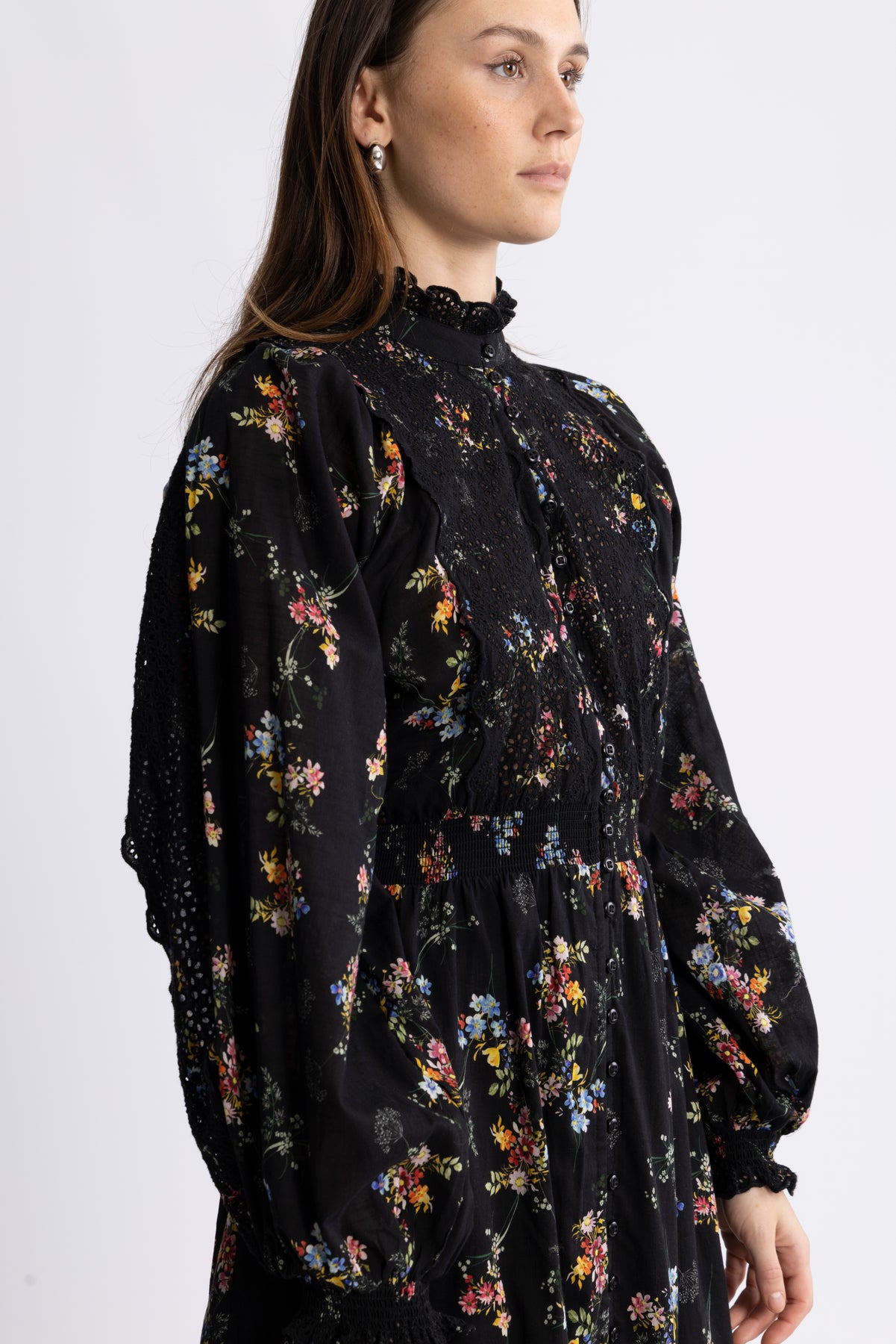 Cotton Slub Midiklänning - Midnight Petal