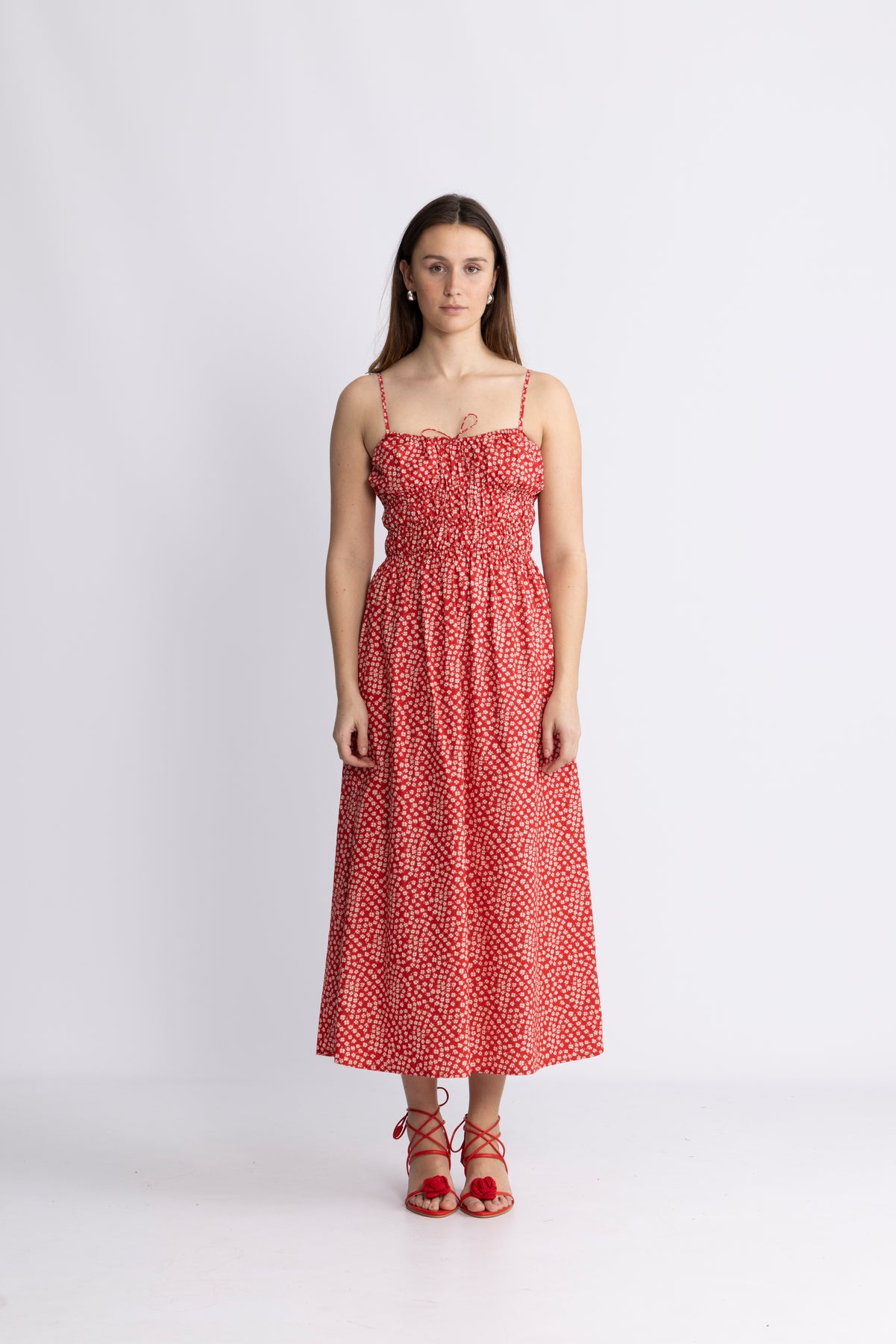 Marianne Midiklänning - Allura Floral - Röd