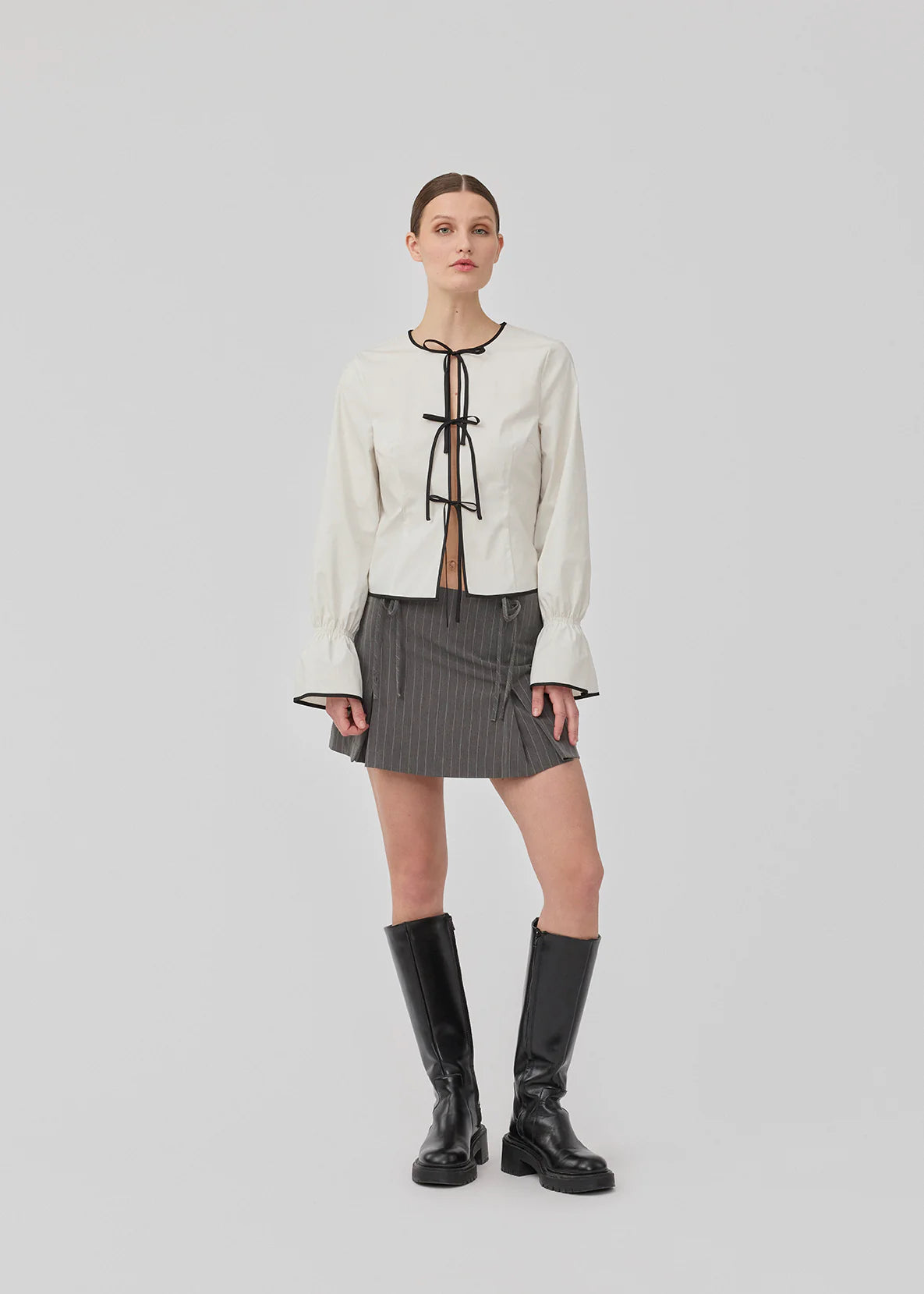 Emilia Bow Skirt - Grey Pinstripe