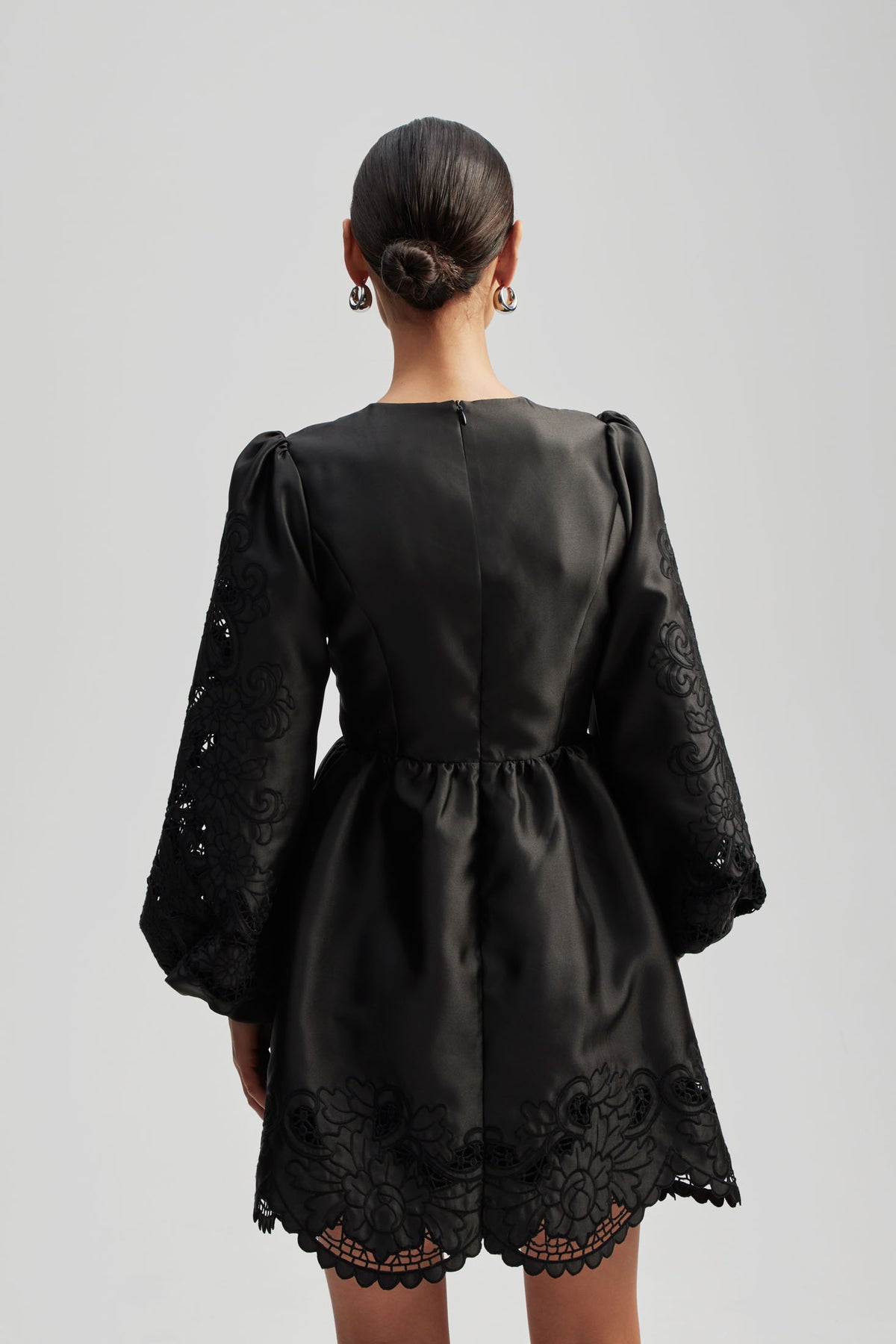 Molly Broderie Anglaise Scallop Hem Mini Dress - Black