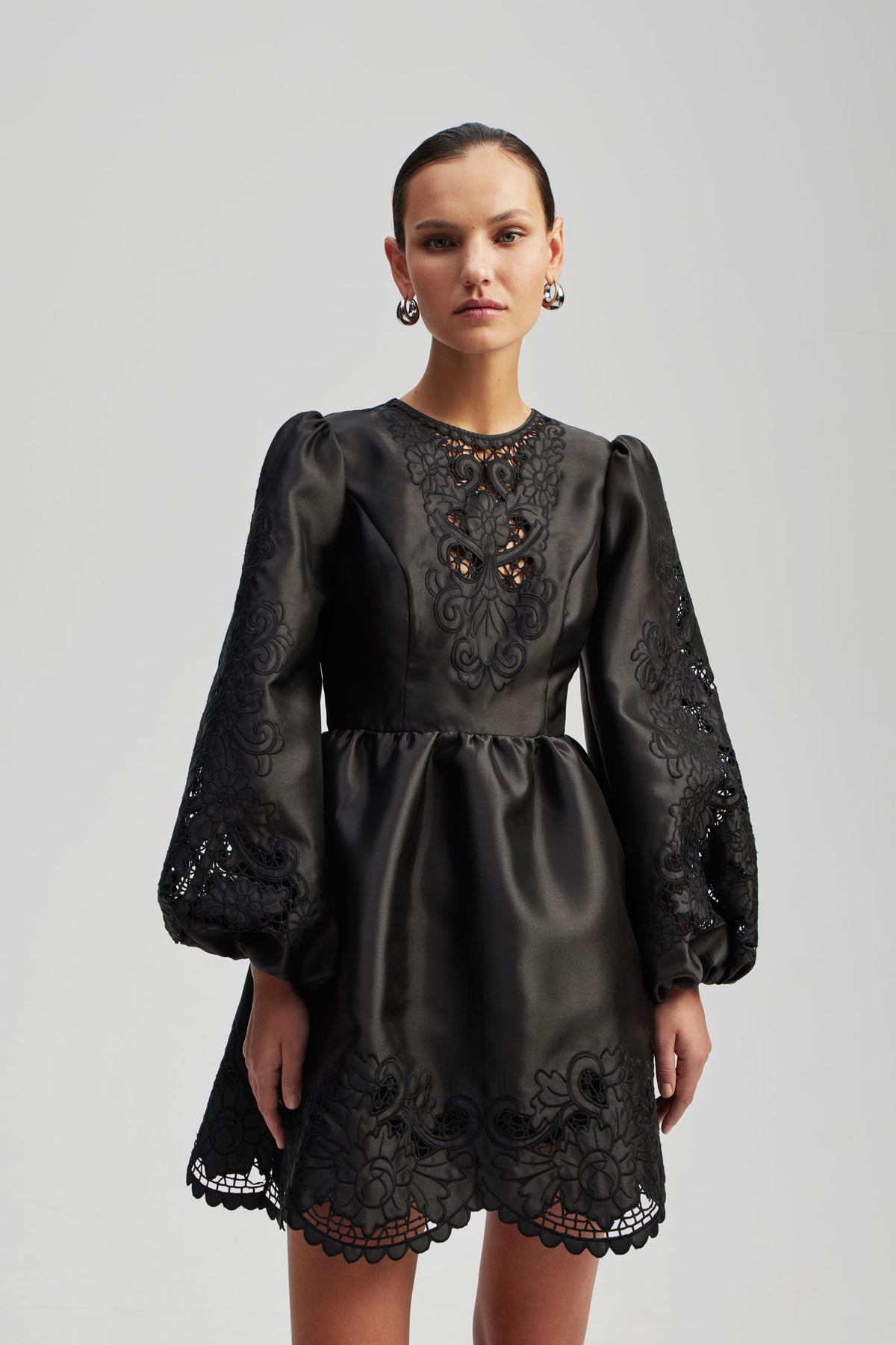 Molly Broderie Anglaise Scallop Hem Mini Dress - Black