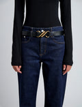 Monogram Belt In Shiny Calf - Svart