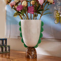 Mustique Scalloped Urn - White/Brown/Green