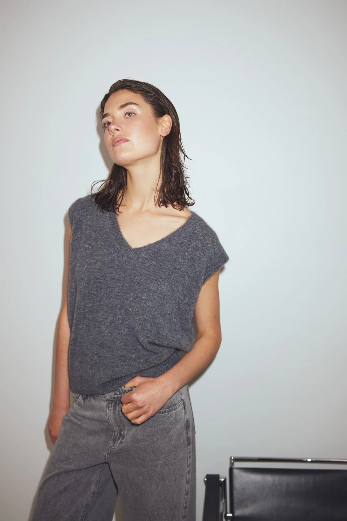 N-Leatrice Knit Vest - Dark Grey Melange