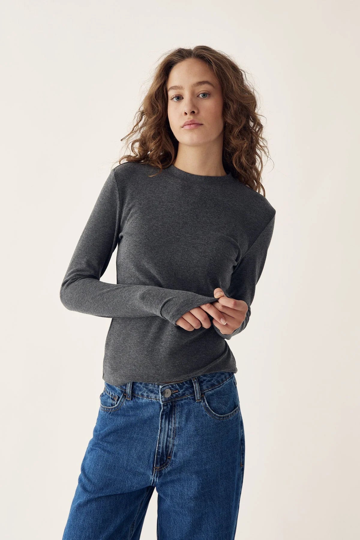 Lidie Ls Topp - Dark Grey Melange