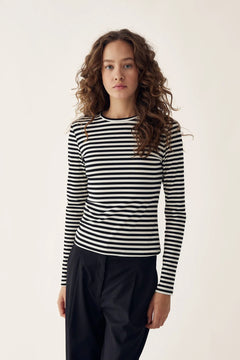 Luana Top - Ivory Black Stripe