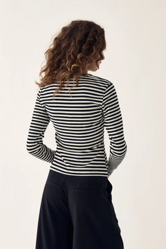 Luana Top - Ivory Black Stripe