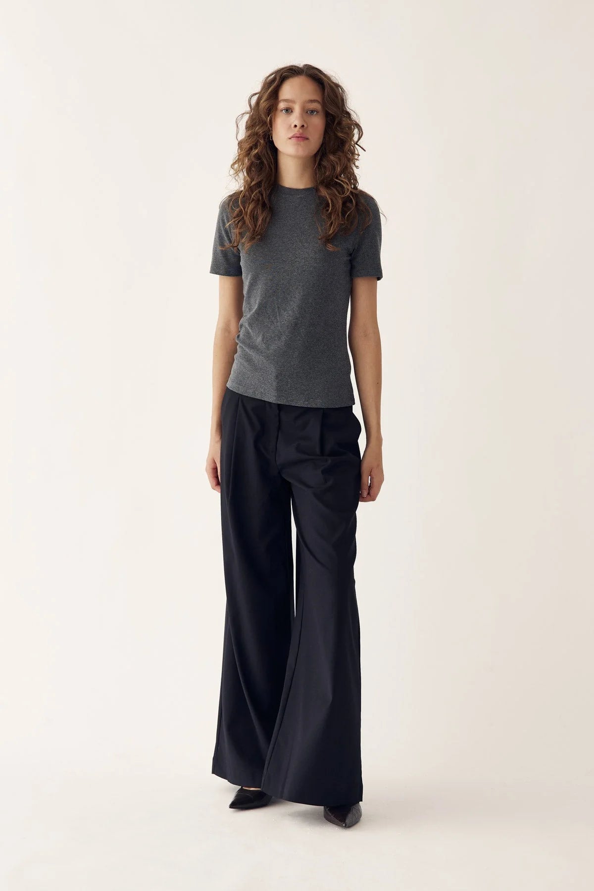 Lidie Ss Top - Dark Grey Melange