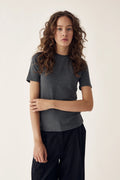 Lidie Ss Top - Dark Grey Melange