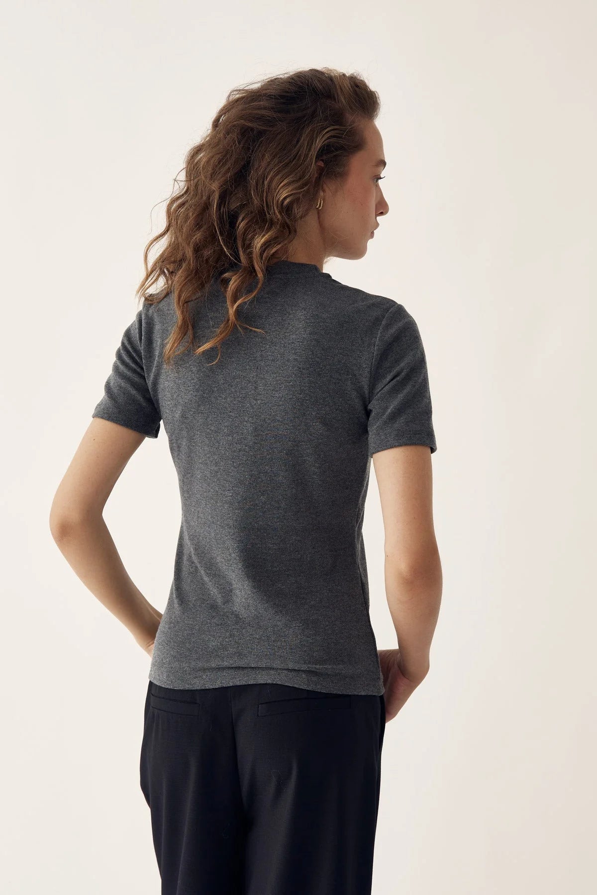 Lidie Ss Top - Dark Grey Melange