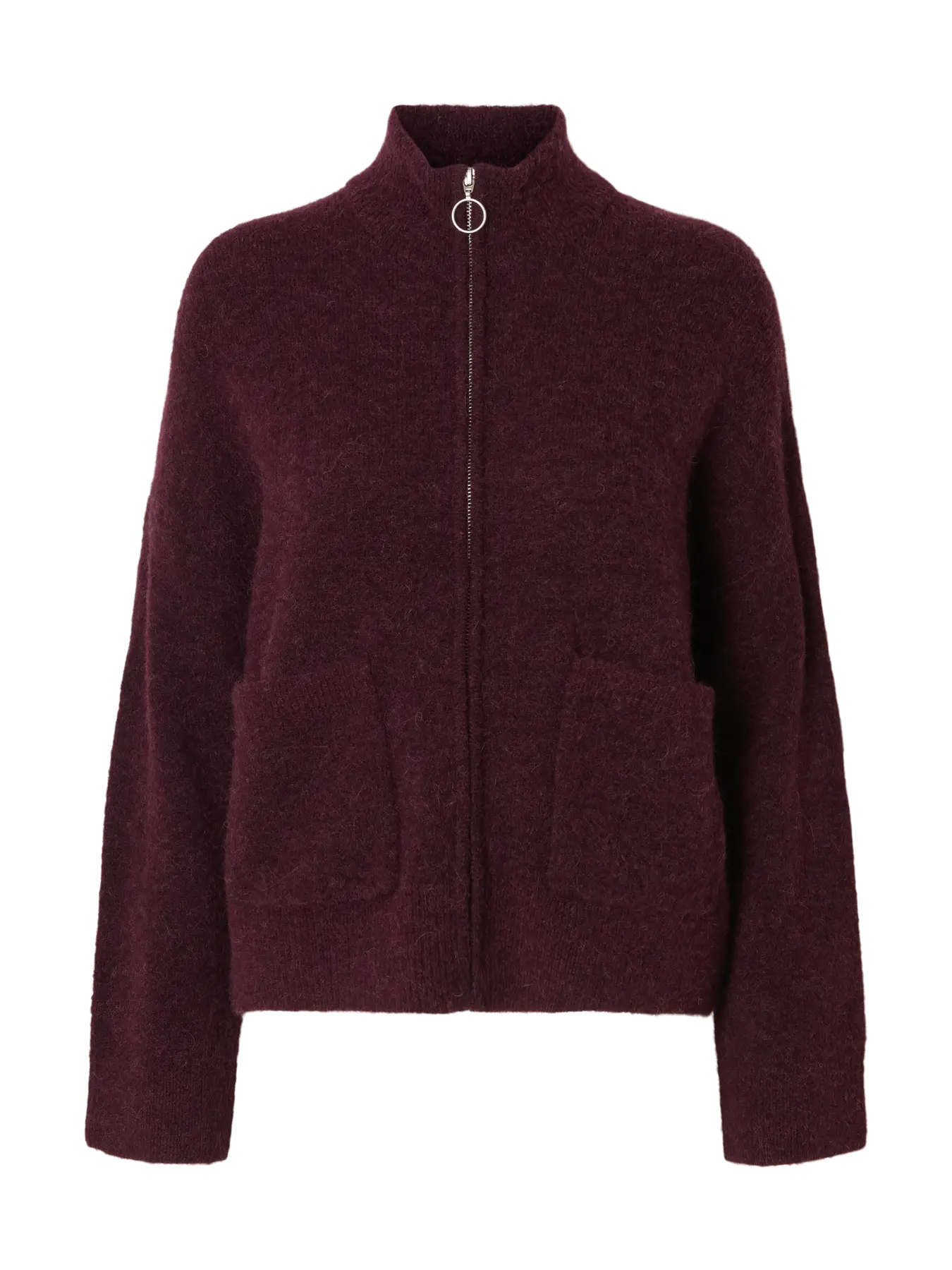 Sia Ras Ls Knit Zipper Kofta - Fig Melange