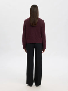 Sia Ras Ls Knit Zipper Cardigan - Fig Melange