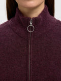 Sia Ras Ls Knit Zipper Kofta - Fig Melange
