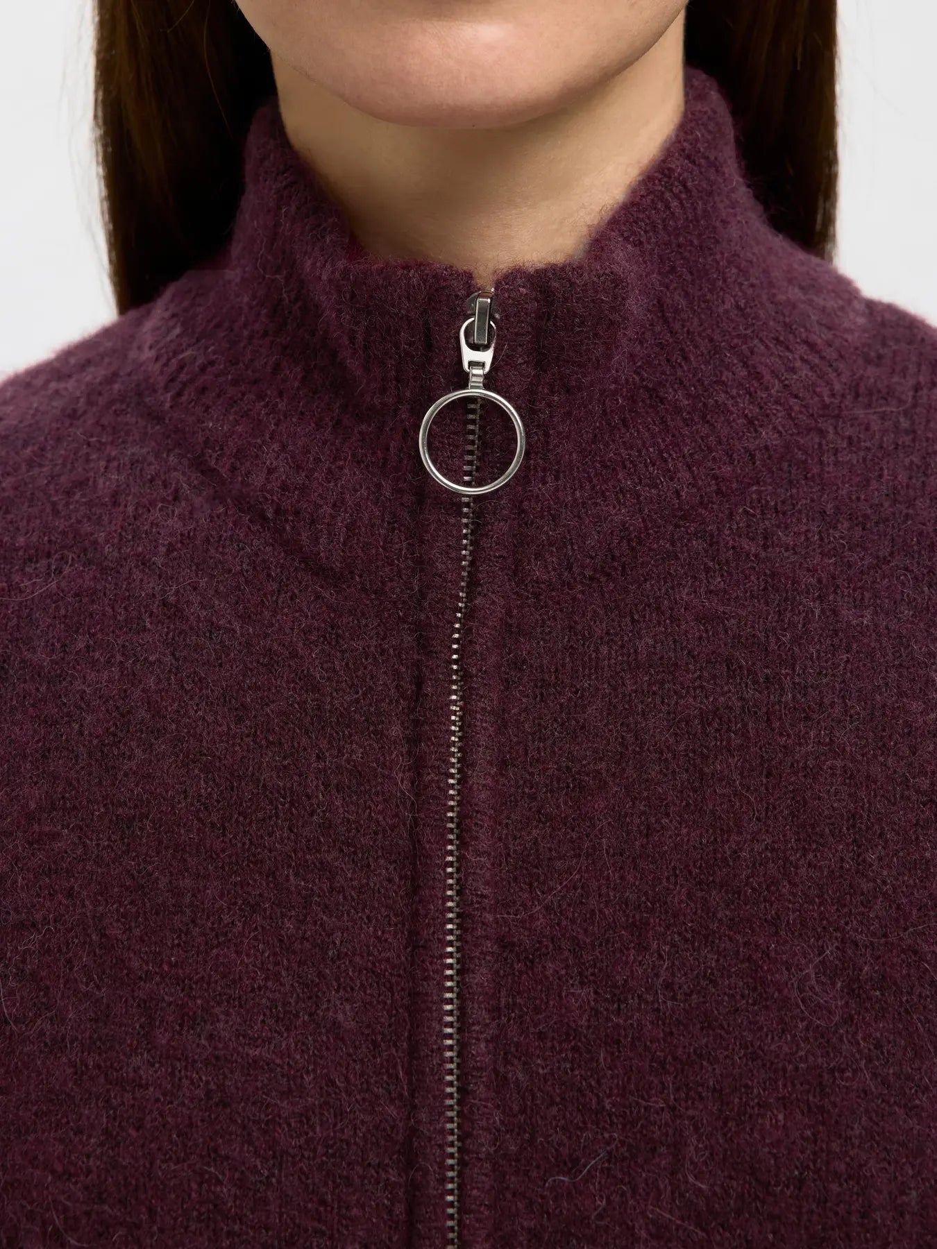 Sia Ras Ls Knit Zipper Kofta - Fig Melange