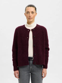 Lulu Ls Knit Short Cardigan - Fig Melange
