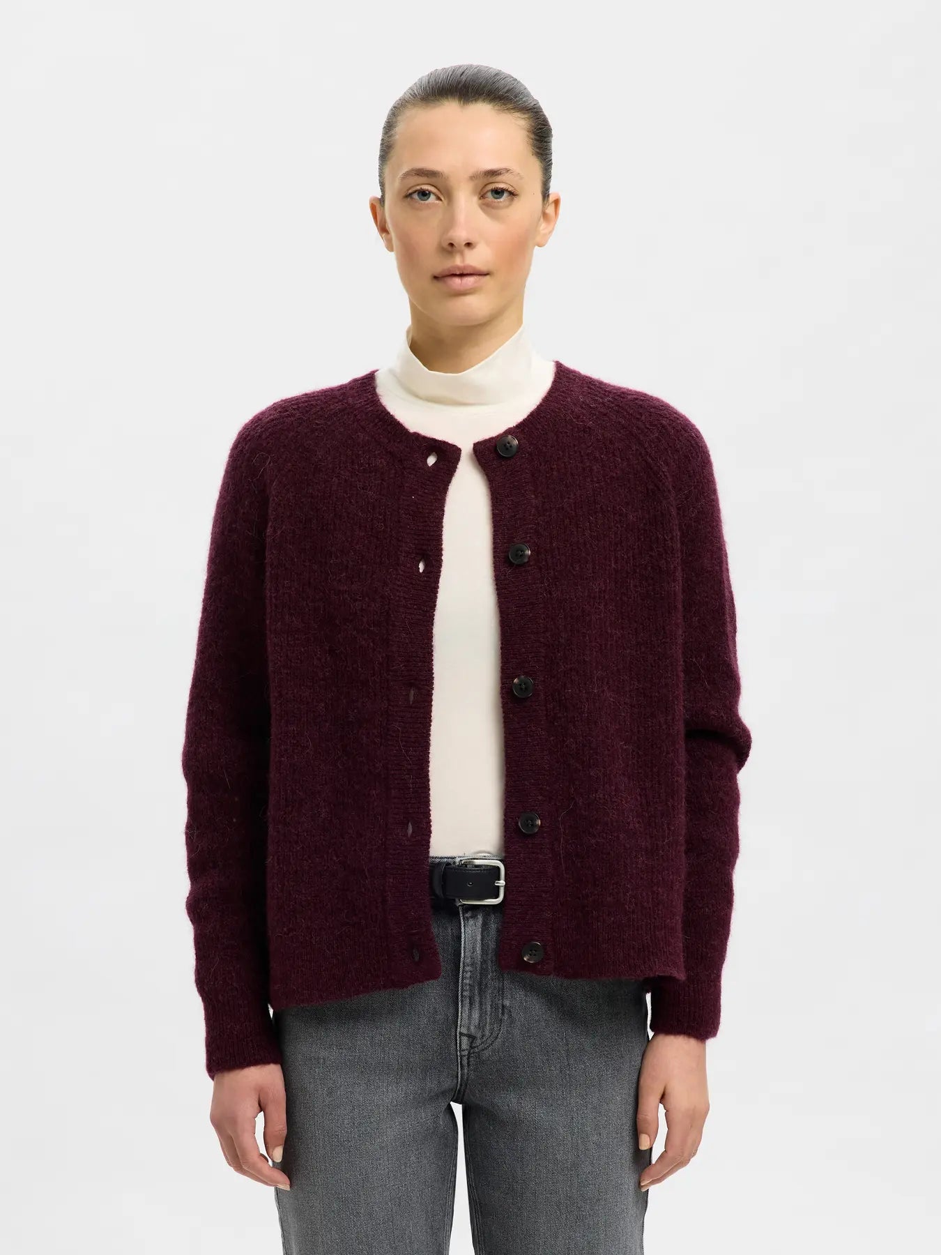 Lulu Ls Knit Short Cardigan - Fig Melange