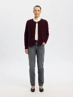 Lulu Ls Knit Short Cardigan - Fig Melange