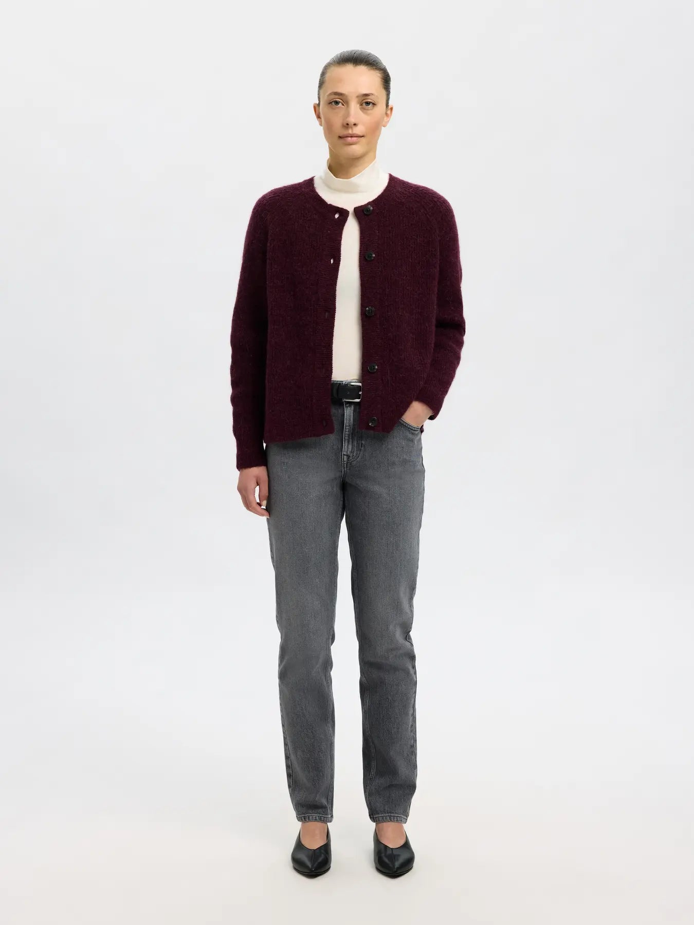 Lulu Ls Knit Short Cardigan - Fig Melange