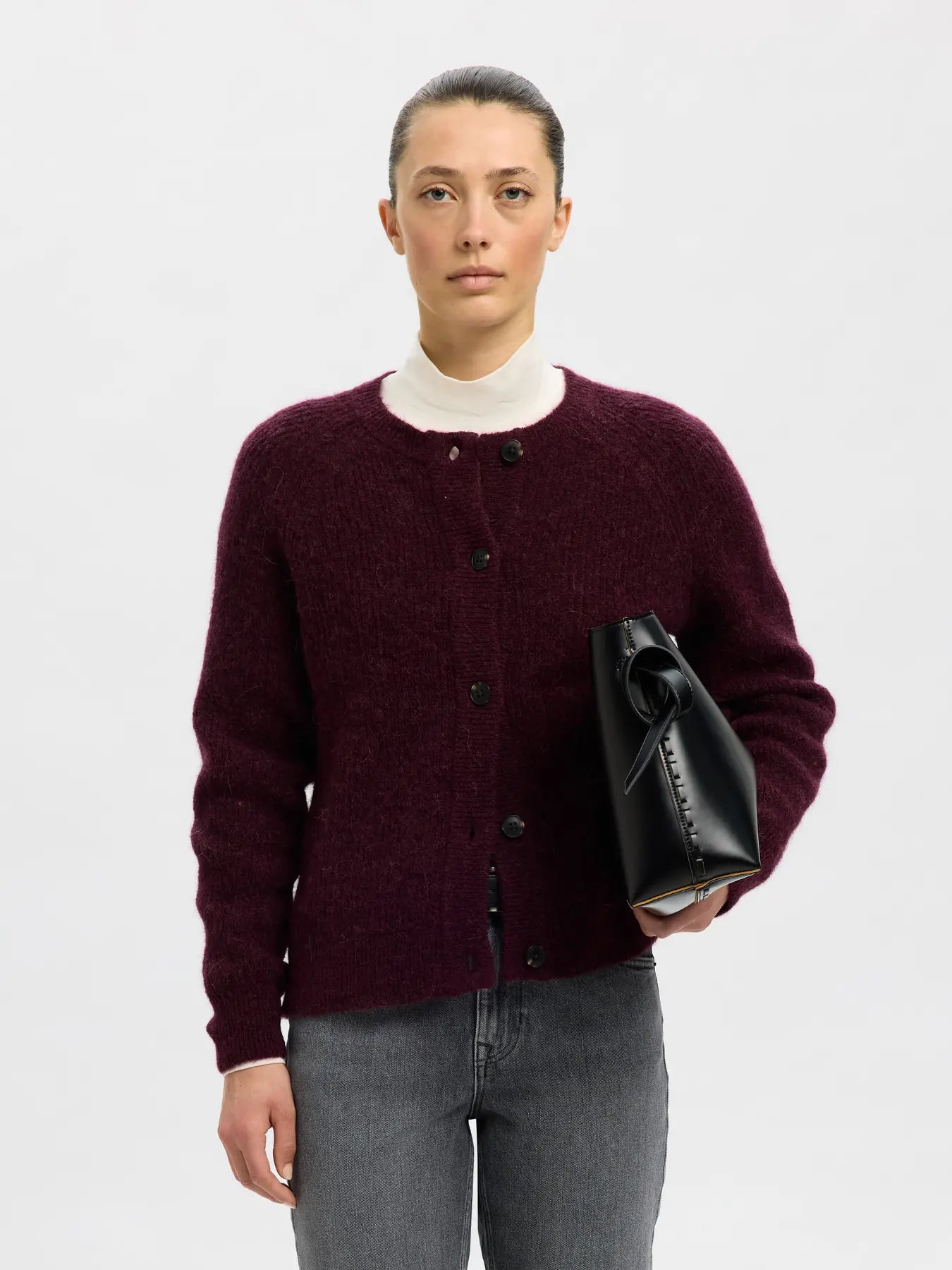 Lulu Ls Knit Short Cardigan - Fig Melange