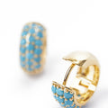Pave Encrusted Domed Hoops Turquoise - Turquoise