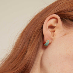 Pave Encrusted Domed Hoops Turquoise - Turquoise