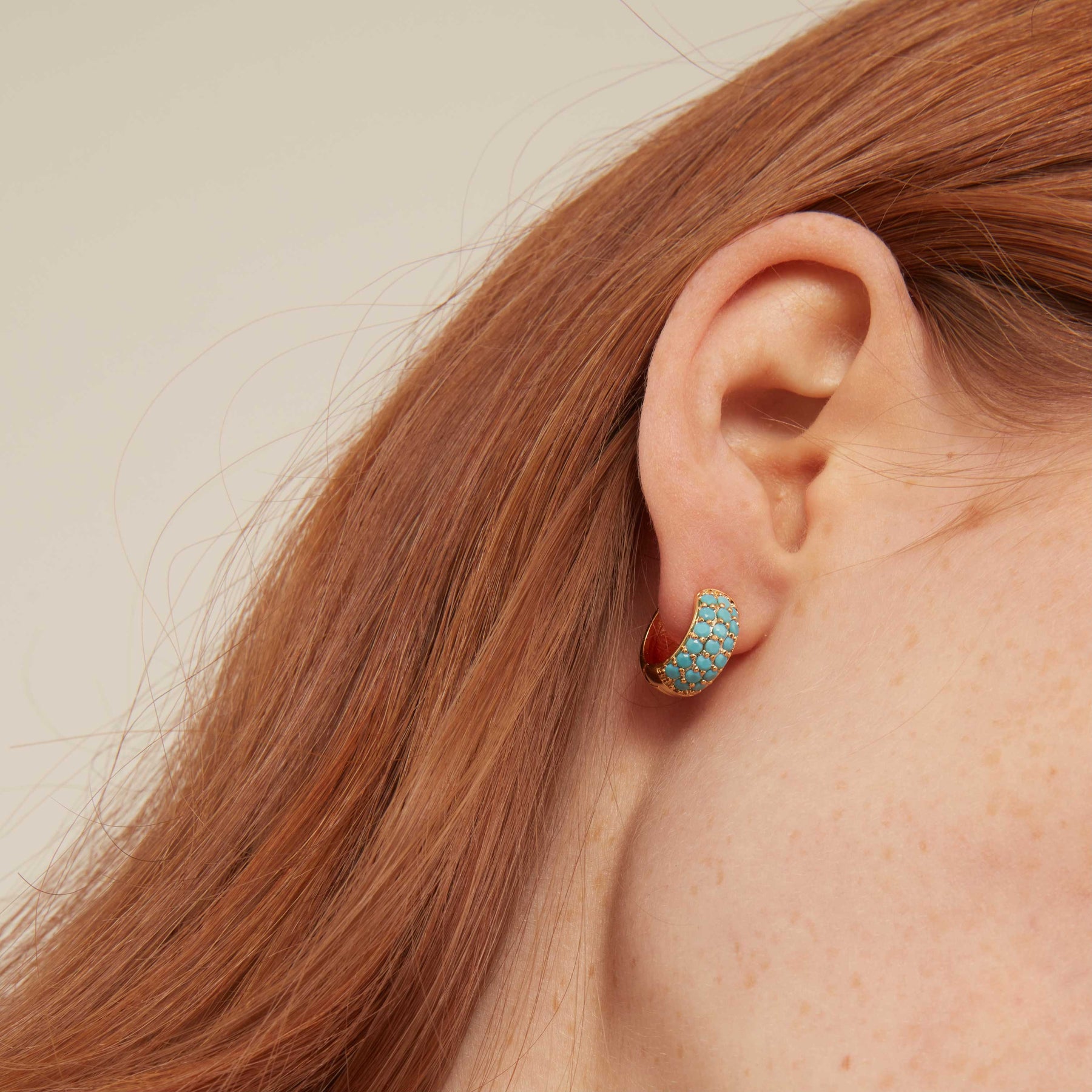 Pave Encrusted Domed Hoops Turquoise - Turquoise