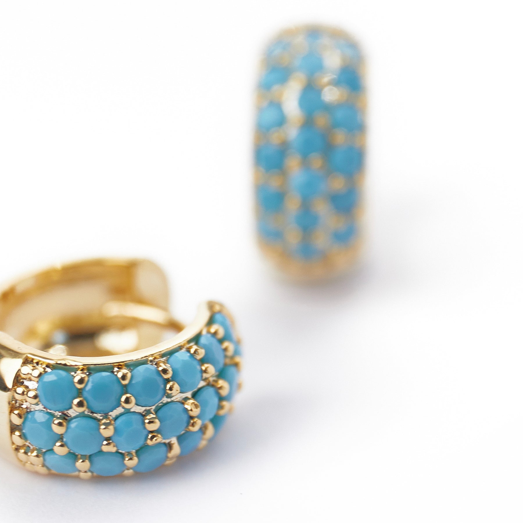 Pave Encrusted Domed Hoops Turquoise - Turquoise