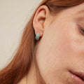 Pave Encrusted Domed Hoops Turquoise - Turquoise