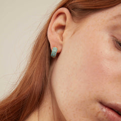Pave Encrusted Domed Hoops Turquoise - Turquoise