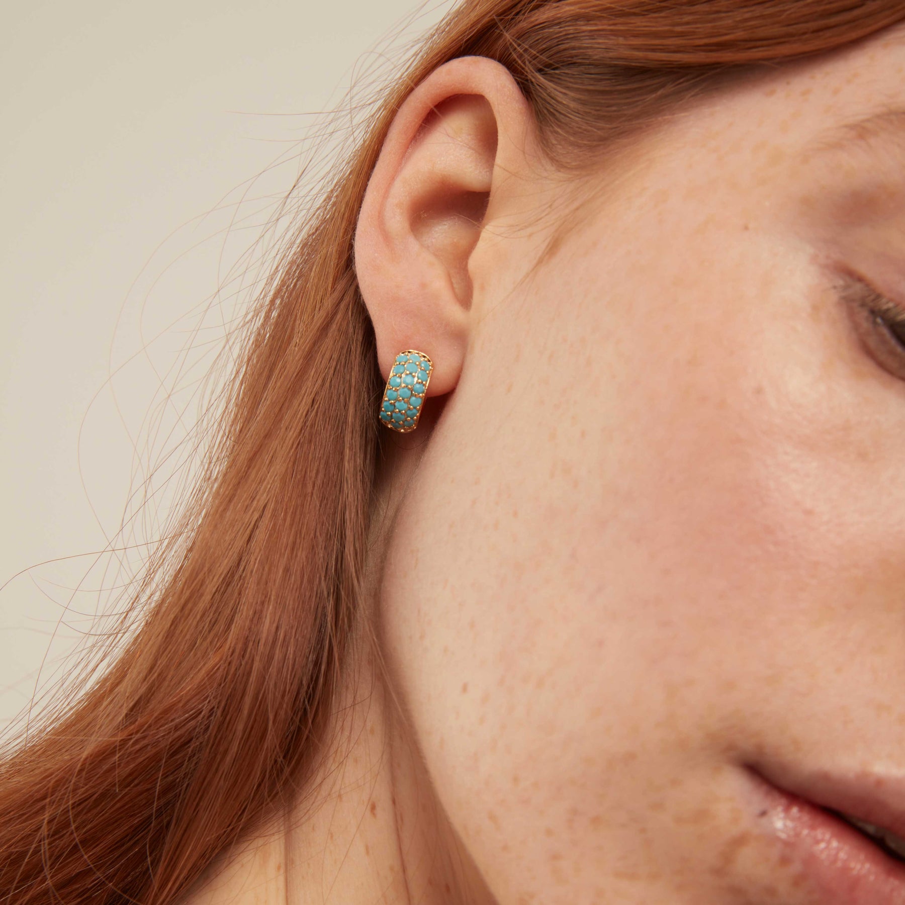 Pave Encrusted Domed Hoops Turquoise - Turquoise