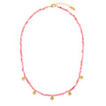 Fuchsia Bead & Smiley Charm Necklace - Fuchsia