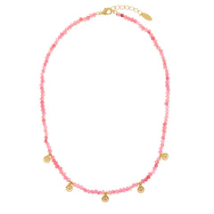Fuchsia Bead & Smiley Charm Necklace - Fuchsia