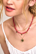 Fuchsia Bead & Smiley Charm Necklace - Fuchsia