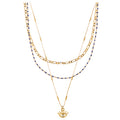 Lapis Bead & Evil Eye Multi Row Necklace - Lapis
