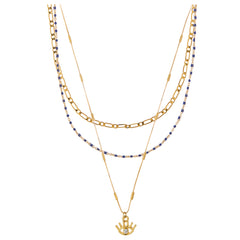 Lapis Bead & Evil Eye Multi Row Necklace - Lapis