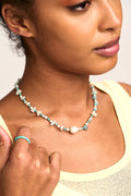 Turquoise Chip & Stationed Pearl Necklace - Turquoise