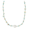 Turquoise Chip & Stationed Pearl Necklace - Turquoise