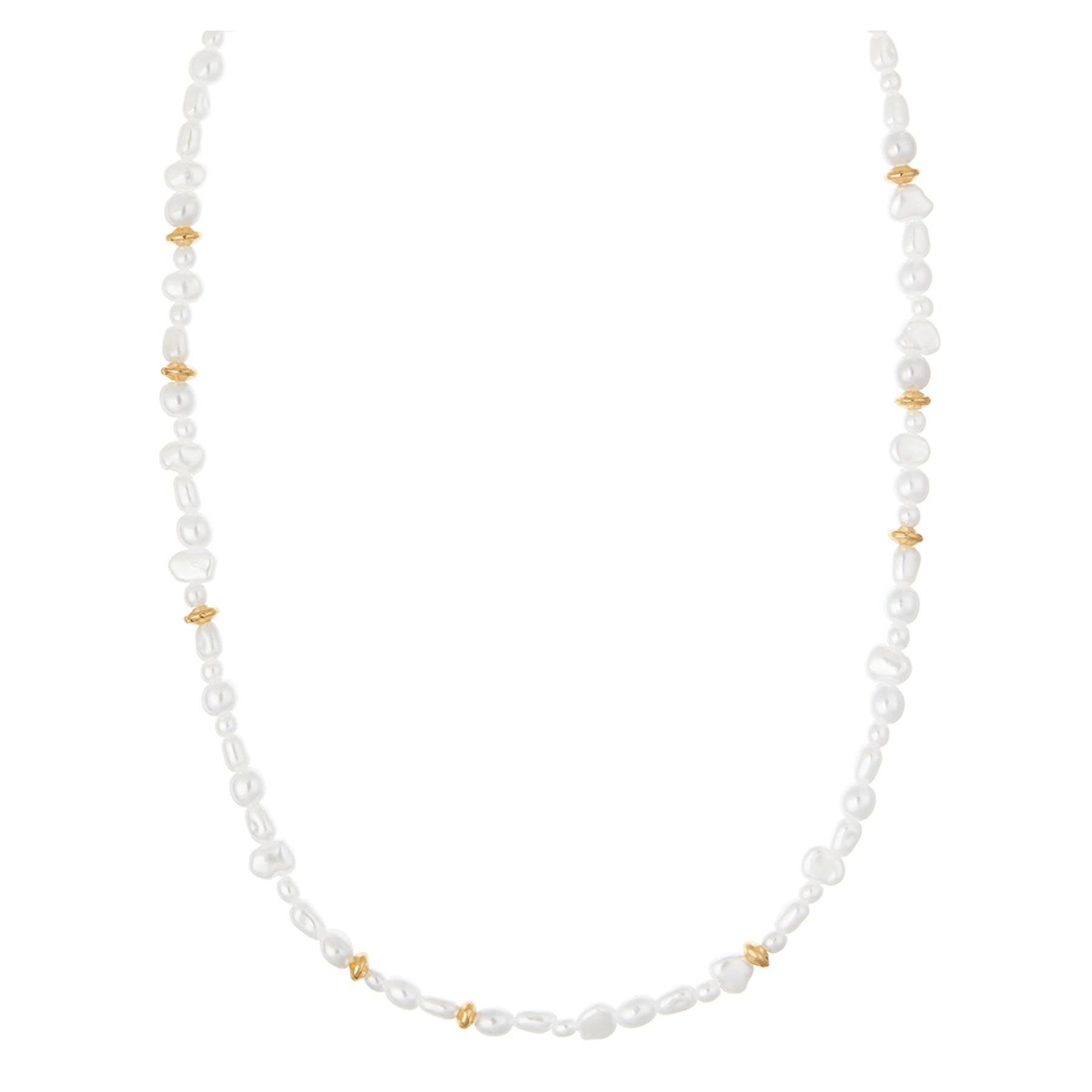 Mixed Pearl & Gold Bead Necklace - Pearl