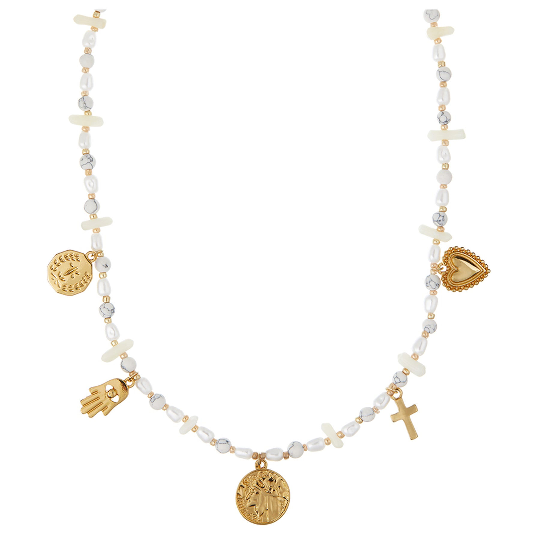 Statement Mixed Chip & Charm Necklace - Howlite