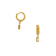 Sw Baguette & Chain Huggie Hoops - Crystal