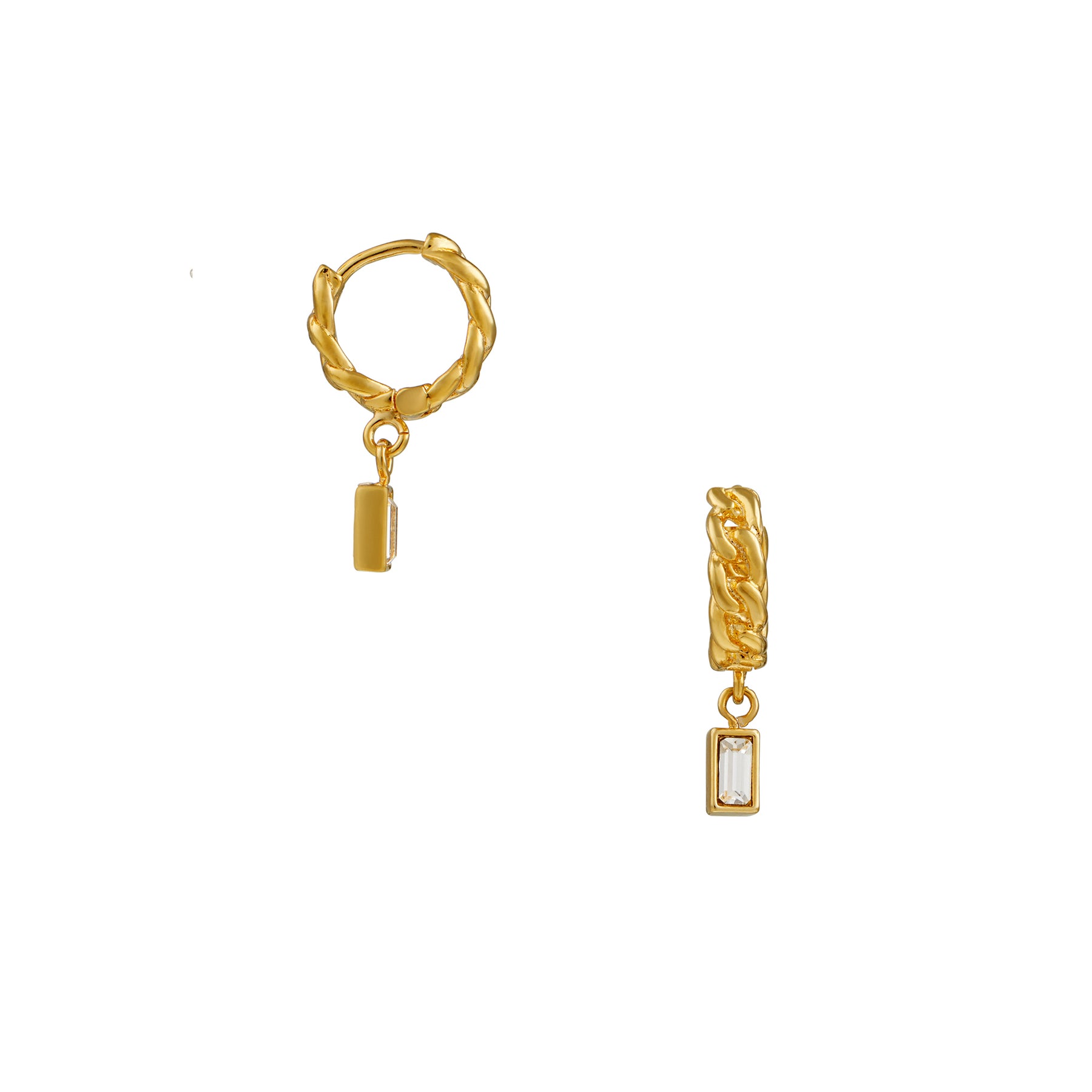 Sw Baguette & Chain Huggie Hoops - Crystal