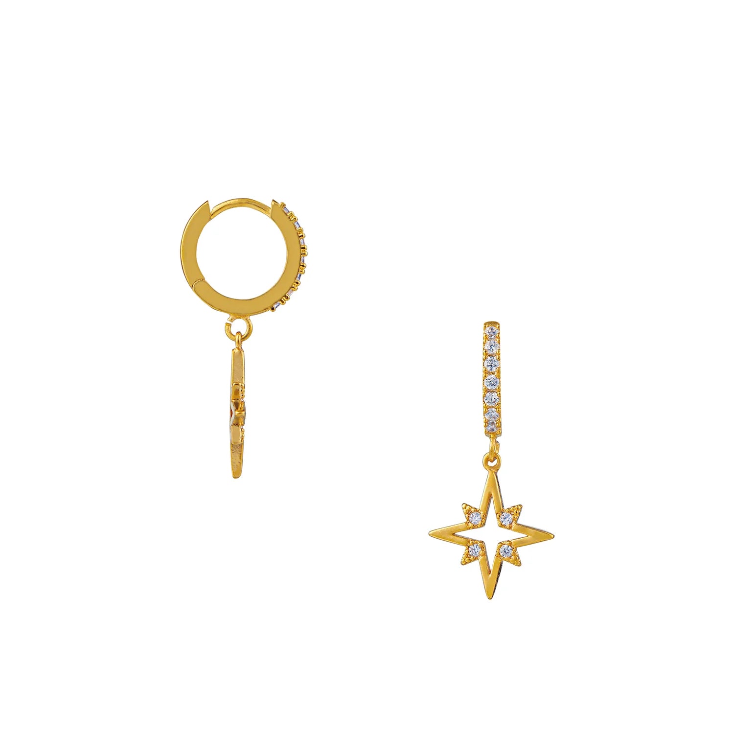 Pave Open Starburst Huggie Hoop - Pale Gold