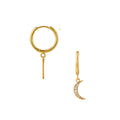 Pave Moon Charm Hoop - Pale Gold