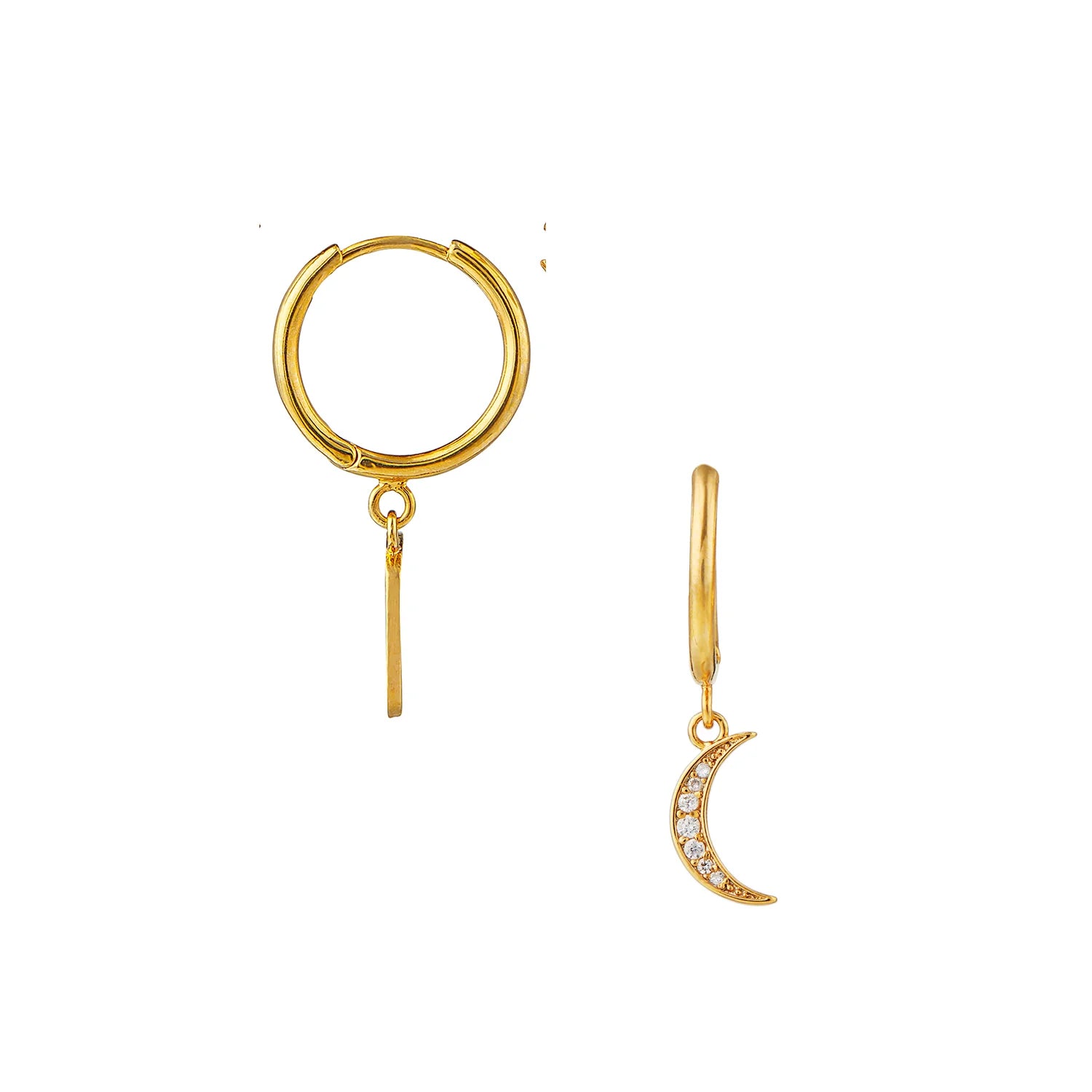 Pave Moon Charm Hoop - Pale Gold