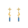 Starburst, Moon & Baguette Drop Earring - Pale Gold