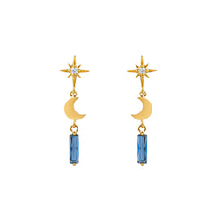Starburst, Moon & Baguette Drop Earring - Pale Gold