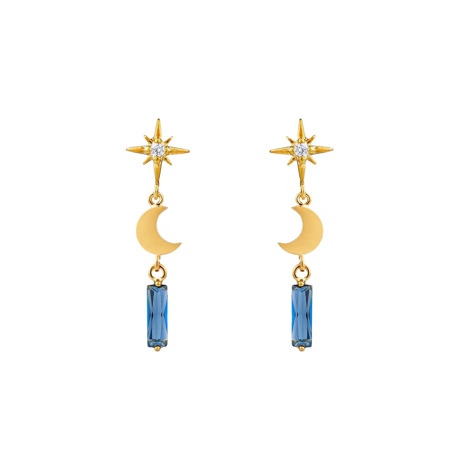 Starburst, Moon & Baguette Drop Earring - Pale Gold