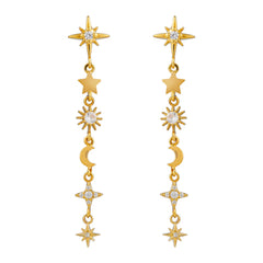 Mixed Celestial Charm Drop Earrings - Pale Gold